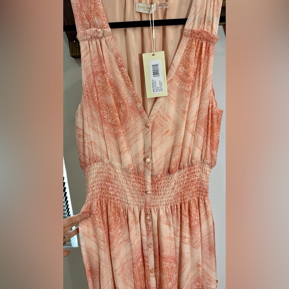 NWT Ramy Brook Printed Poppy Peach Maxi Dress Silk Blend Small - Picture 6 of 11
